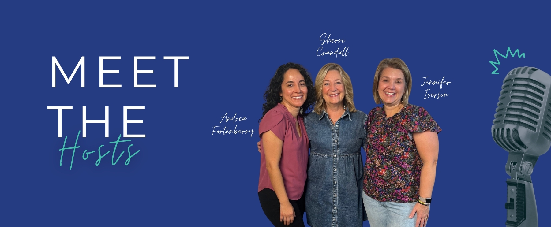 The MomCo Leadership Podcast hosts: Andrea Fortenberry, Sherri Crandall and Jennifer Iverson.